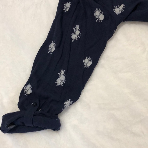 Joe Fresh SZ Large Shirt Tie Front Roll Sleeve Navy Blue/Floral Very SOFT - Picture 2 of 5